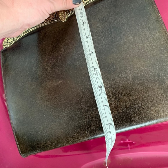 Vintage 50s Brown Leather Boxed Handbag - Picture 11 of 13